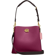Coach Willow Bucket Bag In Colorblock With Signature Canvas Interior - Polished Pebble Leather/Brass/Deep Plum Multi