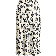 Midi Skirts Ralph Lauren Leaf Print Satin Charmeuse Midi Skirt - Cream/Black