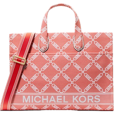Polyester Handbags Michael Kors Gigi Large Empire Logo Jacquard Tote Bag - Spicede Coral