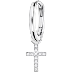 Damen - Silber Ohrringe Thomas Sabo Single Hoop Earring with Cross Prendant - Silver/Transparent