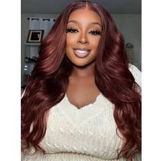 Brown Extensions & Wigs UNice 7x5 Glueles Body Wave Bleached Knots Wig 14 inch Reddish Brown