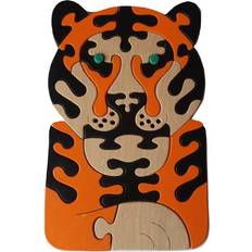 Knob Puzzles Wooden Puzzle Tiger Handmade Wild Animal 24 Pieces