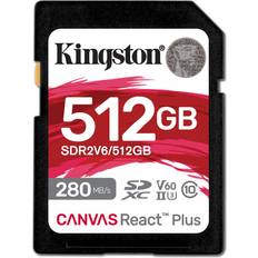 512 GB - SDXC Minnekort Kingston Canvas React Plus SDXC Class 10 UHS-II U3 V60 280/150MB/s 512GB