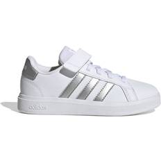 Adidas Jungen Kinderschuhe Adidas Kid's Grand Court Elastic Lace & Top Strap - Cloud White/Matte Silver/Matte Silver