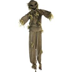 Party Supplies Haunted Hill Farm Life-Size Scarecrow Prop with Lights and Sound, Indoor/Covered Outdoor Halloween Decoration Black