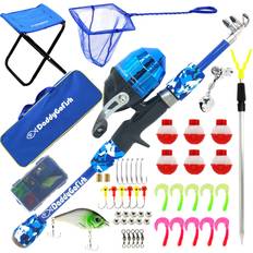DaddyGoFish Kids Fishing Pole – Telescopic Rod & Reel Combo with  Collapsible Chair, Rod Holder, Tackle Box, Bait Net and Carry Bag for Boys  and Girls 