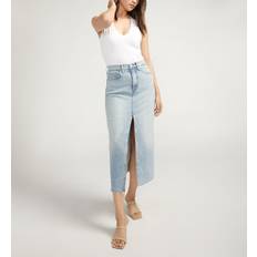 Blue Skirts Silver Jeans Front-Slit Midi Skirt Indigo
