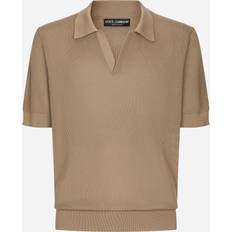 Beige - Men Polo Shirts Dolce & Gabbana Cotton Ribbed Perforated Polo Shirt