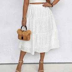 Shein White Skirts Shein Plus Womens Floral Burnout Embroidered Asymmetric Hem Skirt