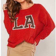 Shein Red Sweaters Shein Letter Pattern Drop Shoulder Sweater