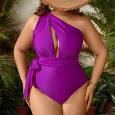 Shein 4XL - Women Swimwear Shein Plus Womens Solid One Shoulder Cut Out Sleeveless One Piece Swimsuit