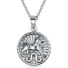 Bling Jewelry Zodiac Leo Large Disc Pendant Necklace - Silver