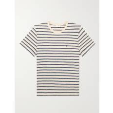 Saint Laurent Men T-shirts Saint Laurent Slim-Fit Logo-Embroidered Striped Cotton-Jersey T-Shirt Men Neutrals