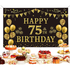 Black and gold party decorations Trgowaul Decals & Wall Decorations 75th Birthday Backdrop Gold/Black