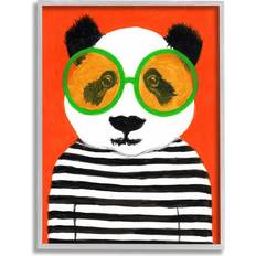 Stupell Industries Bold Panda Bear Striped Shirt Grey Framed Art 24x30"