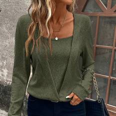 Shein Damen Pullover Shein Pullover mit Einfarbig eckigem Ausschnitt