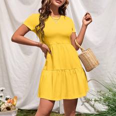 Short Dresses - Yellow Shein Solid Ruffle Hem Dress