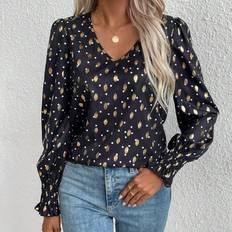 Shein Women Blouses Shein Gold Dot Print Flare Sleeve Blouse