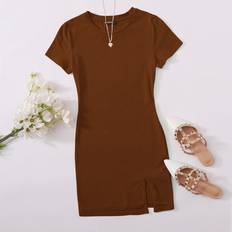 Shein Cotton Dresses Shein Solid Split Hem TShirt Dress