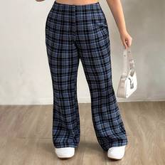 Shein 4XL - Women Pants Shein Plus Plaid Print Flare Leg Pants