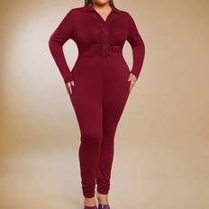 Shein Red Jumpsuits & Overalls Shein Plus Ruched Front Unitard Jumpsuit