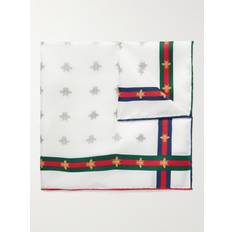 Men - White Handkerchiefs Gucci Bee Pattern Silk Pocket Square, White, Silk