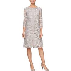 Alex Evenings Women's Floral Embroidered Mesh Jacket Sheath Dress Taupe