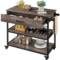Yaheetech 3-Tier Rolling Taupe Wood Trolley Table 20x40"