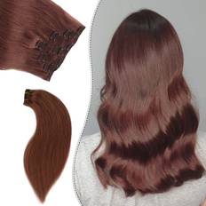 OiMiGO Auburn Brown Hair Extensions, Natural Human Hair Clip Clip