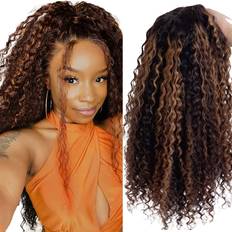 Wigs 14 Inch FB30 Auburn Brown Lace Wig Human Deep Wave