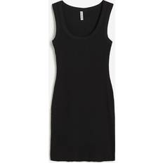 H&M Damen Geripptes Bodycon-Kleid Schwarz