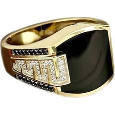 Rings Fashion Cuban Link Chain Ring Classic Retro Color-Preserving 18K Gold Plated with Black Agate, Luxury Fashion Successful Gentleman Diamond Ring Hip Hop Ring for Men