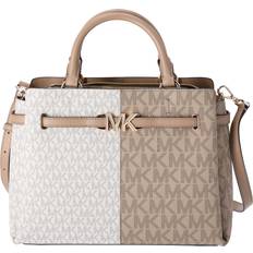 Michael Kors Reed Large Two Tone Graphic Logo Belted Satchel - Camel Combo