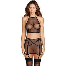 Unterwäschesets Dreamgirl Women's Fishnet Bralette & High-Waister Garter Skirt Set, Black, One