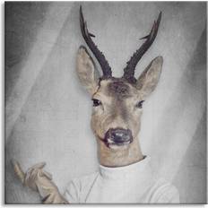 Happy Larry Deer Head Human Body in Sweater Multicolour Wanddeko 70x70cm