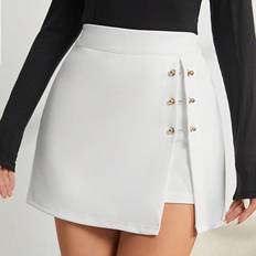 Shein White Skirts Shein Metallic Buckle Detail Cross Over Casual Midi Skirt