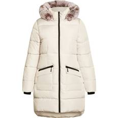 Women - Wool Coats Outerwear Evans Contrast Zip Faux Fur Trim Coat Plus Size - Neutral