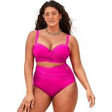Bikini Tops Swimsuits For All Plus Women's Crisscross Cup Sized Wrap Underwire Bikini Top in Pink Size D/DD