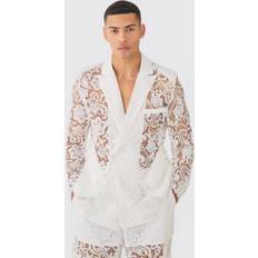 Cotton - Men Blazers boohooMAN Mens Relaxed Fit Double Breasted Lace Blazer White