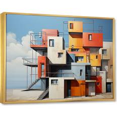 Design Art Colorful Cubic City De Stijil I Gold Framed Art 44x34"