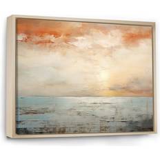 Design Art Beige And Gold Beach Sunset Horizon Framed Art 20x12"