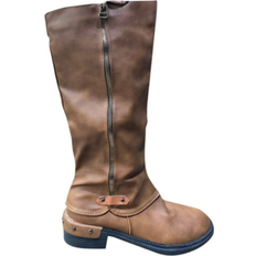 Foraging dimple Winter and Autumn Zipper Leather Platform British Style Boot - Brown