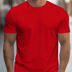 Shein Red Clothing Shein Men's Solid Color Round Neck Short Sleeve T-Shirt