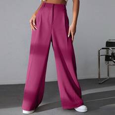 Shein Polyester Pants Shein Solid Color Pleated Wide Leg Pants