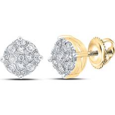 Men Earrings 10kt Yellow Gold Mens Round Diamond Cluster Earrings 1/3 Cttw