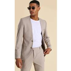 Beige - Men Blazers boohooMAN Mens Skinny Fit Collarless Single Breasted Blazer Beige