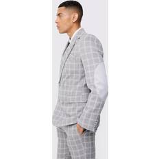 Blazers boohooMAN Mens Herringbone Flannel Elbow Patch Blazer Beige