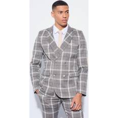 Blazers boohooMAN Mens Herringbone Flannel Elbow Patch Blazer Brown