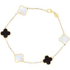 The Lovery Small Mixed Clover Bracelet - Gold/Mother of Pearl/Onyx