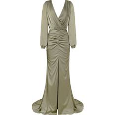 Milla Fancy olive silk maxi evening dress